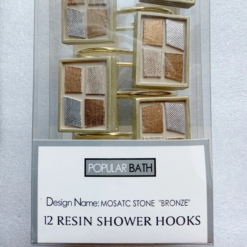 Mosaic Stone Bronze Shower Hooks by Popular Bath Set of Resin 12 Hooks NEW